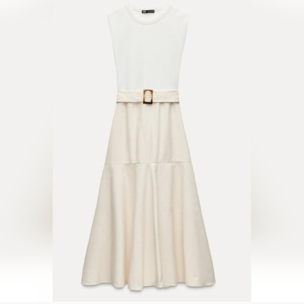 NWT Zara White and Cream Sleeveless Dress